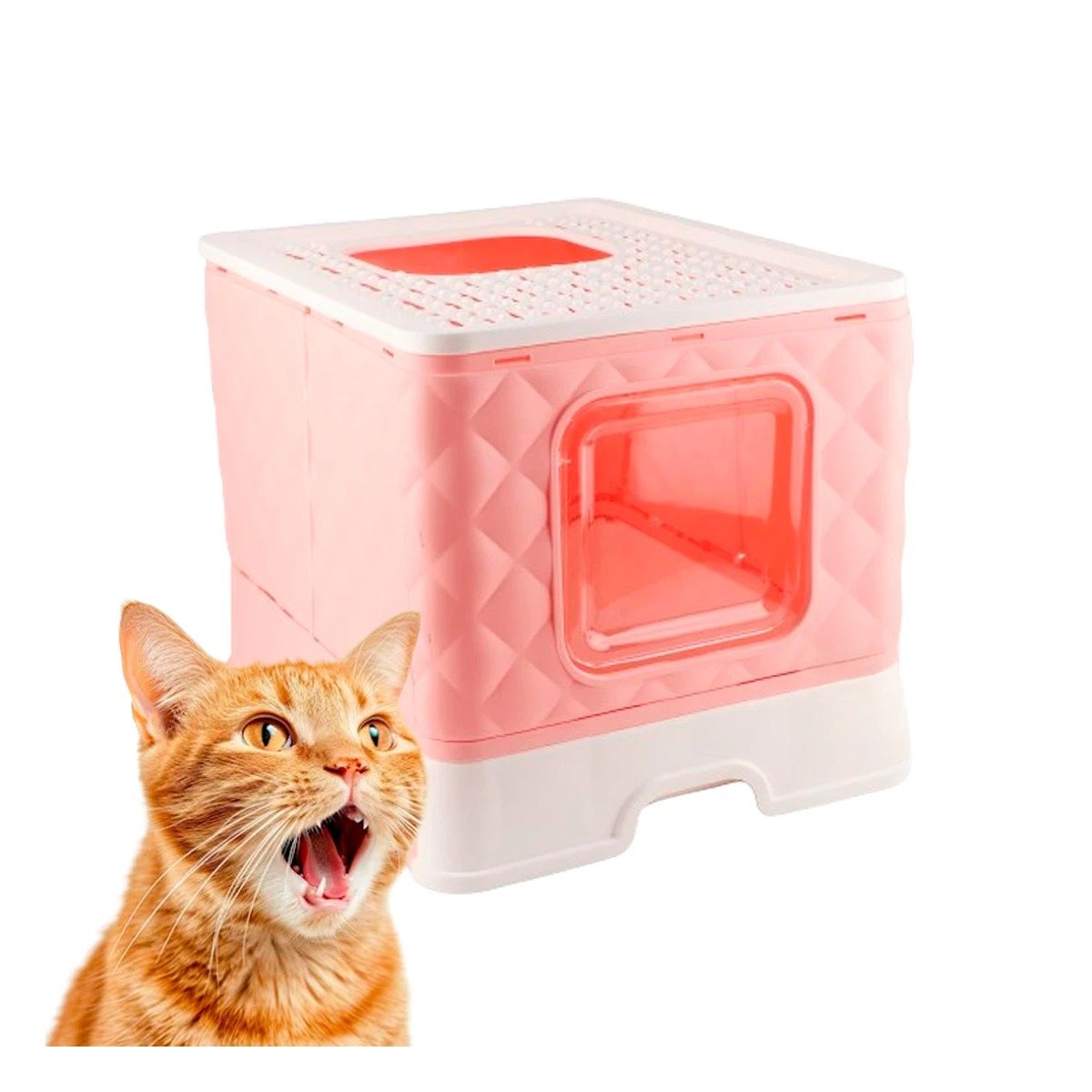 PACK4 SANITARIO TIPO CUBO DE GATO EN COLOR ROSADO CON ACCESORIO CERNIDOR Y+PAPEL REGALO - 3