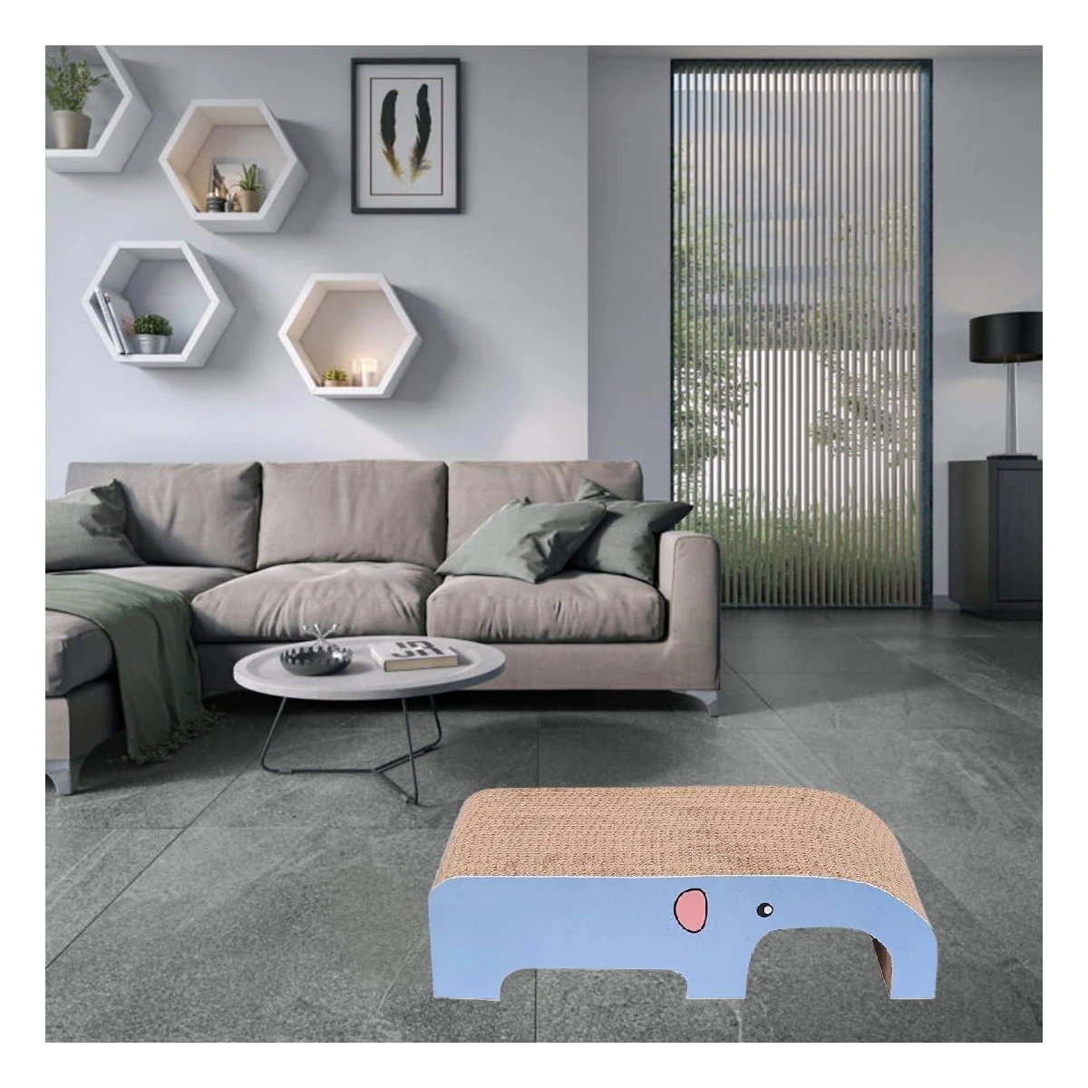 PACK2 RASCADOR PARA GATO EN FORMA DE ELEFANTE EN MARRON CON BASE DE CARTON FIRME Y+PAPEL REGALO - 2