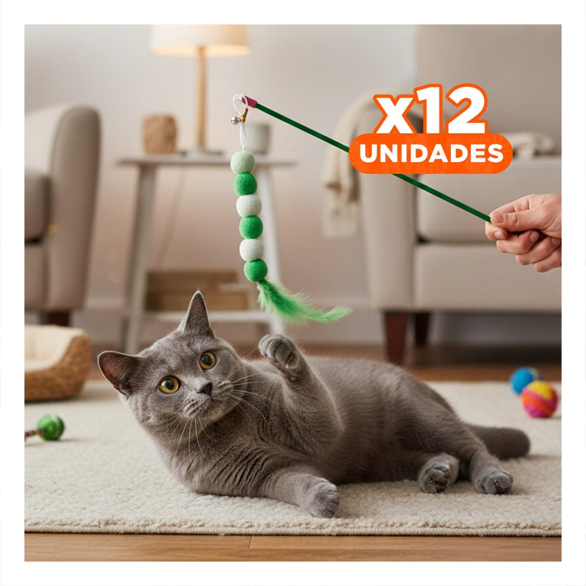 PACK12 ACCESORIO PARA GATO EN PLASTICO EN COLOR VERDE CON BOLITAS DECORATIVAS - 1
