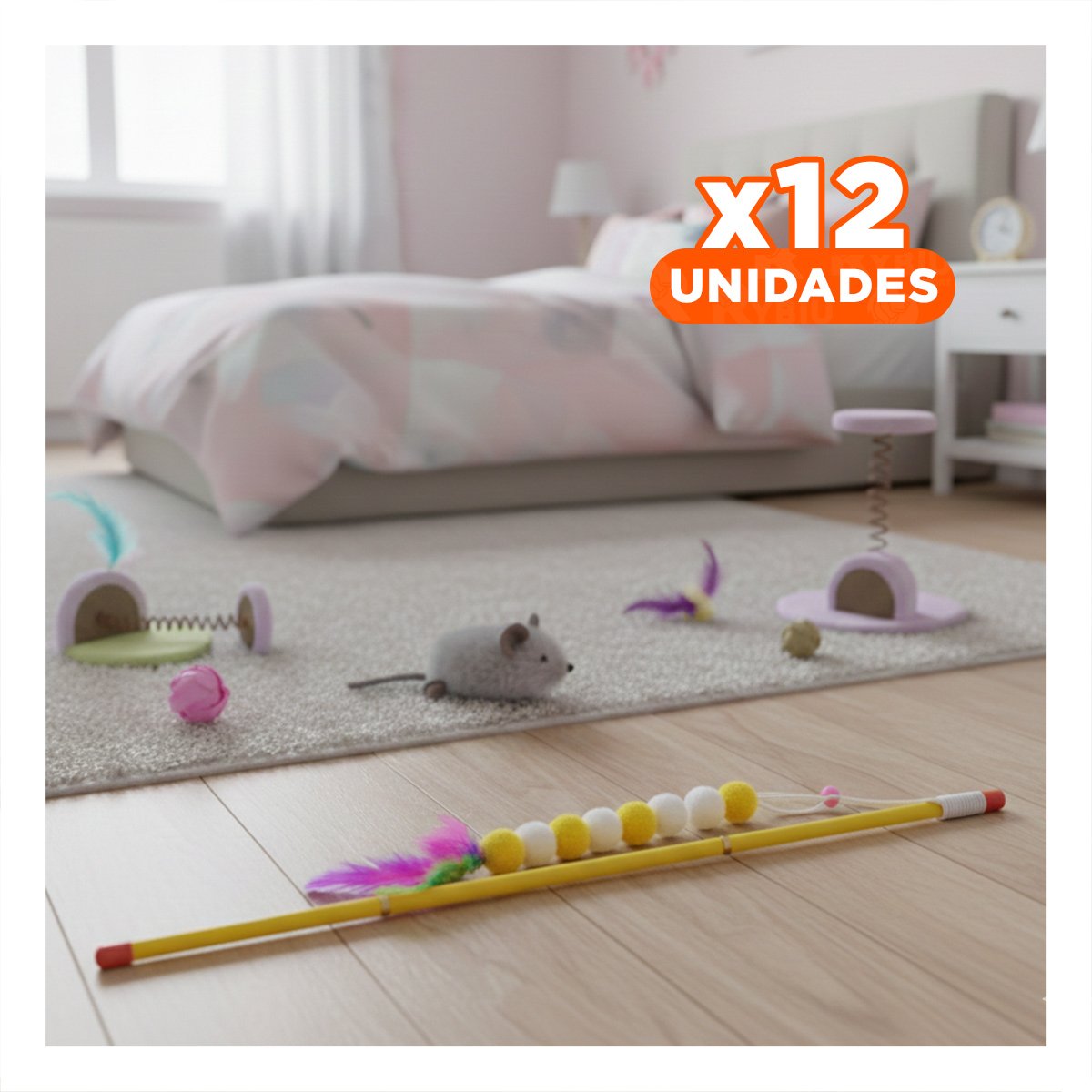 PACK12 ACCESORIO PARA GATO EN PLASTICO EN COLOR AMARRILLO CON BOLITAS DECORATIVAS - 1