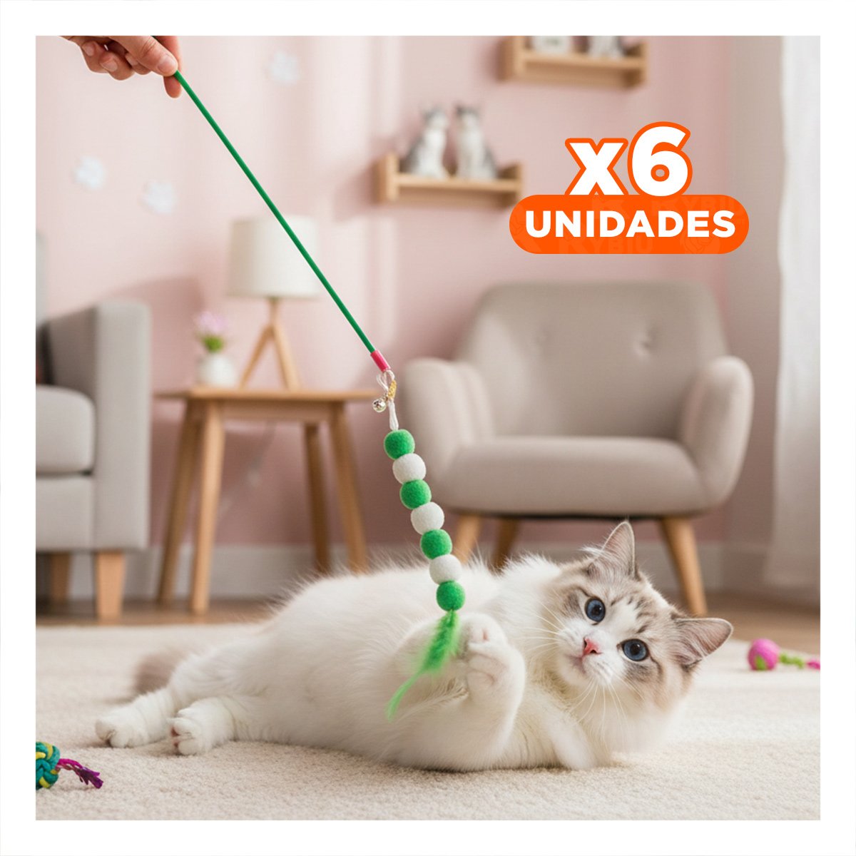 PACK6 ACCESORIO COLOR VERDE CON BOLITAS PLASTICO PARA ESTIMULO DIARIO FELINO Y+REGALO STICKER - 1