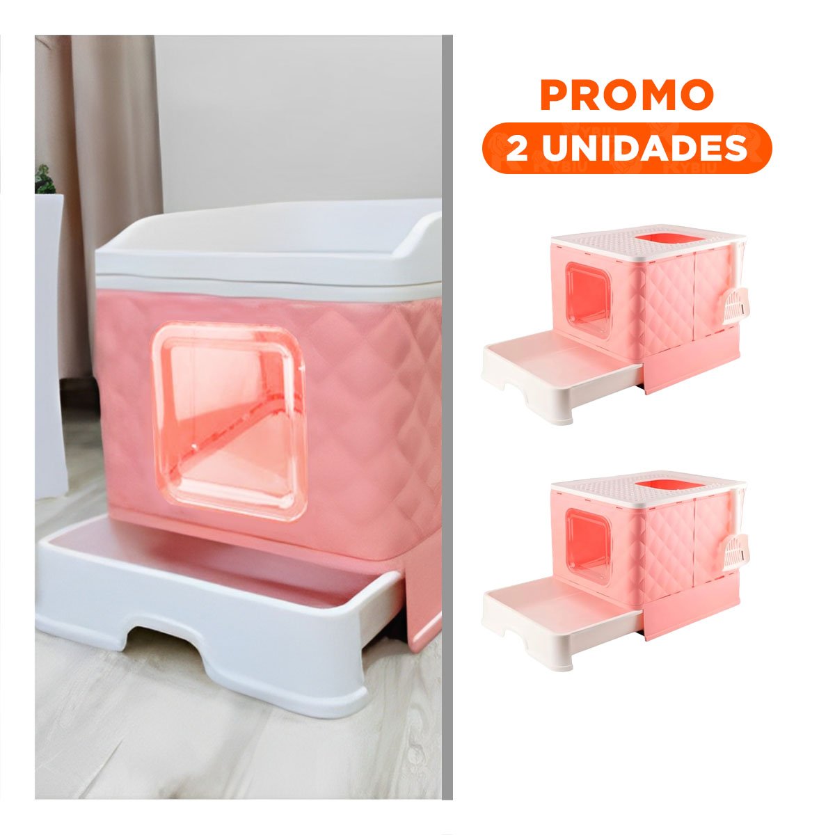 PACK2 ARENERO FUNCIONAL PARA GATO EN COLOR ROSADO CON PALA CERNIDORA Y BASE EXTRAIBLE - 1