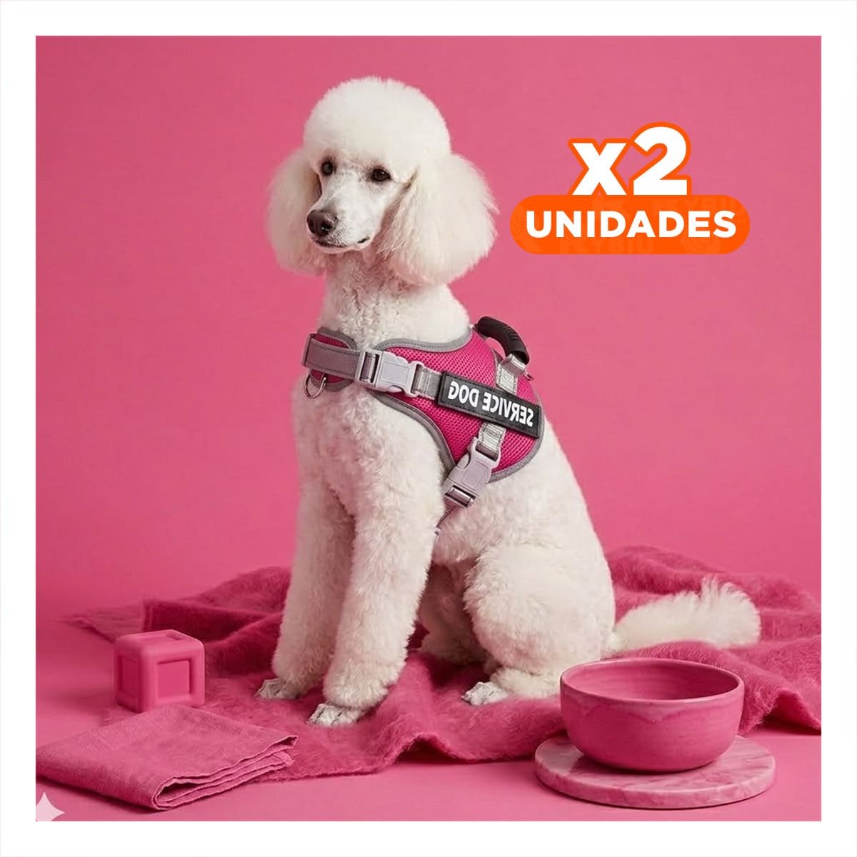 PACK2 PETO AJUSTABLE SERVICE DOG TALLA XL FUCSIA CON ASA Y+REGALO STICKER - 1