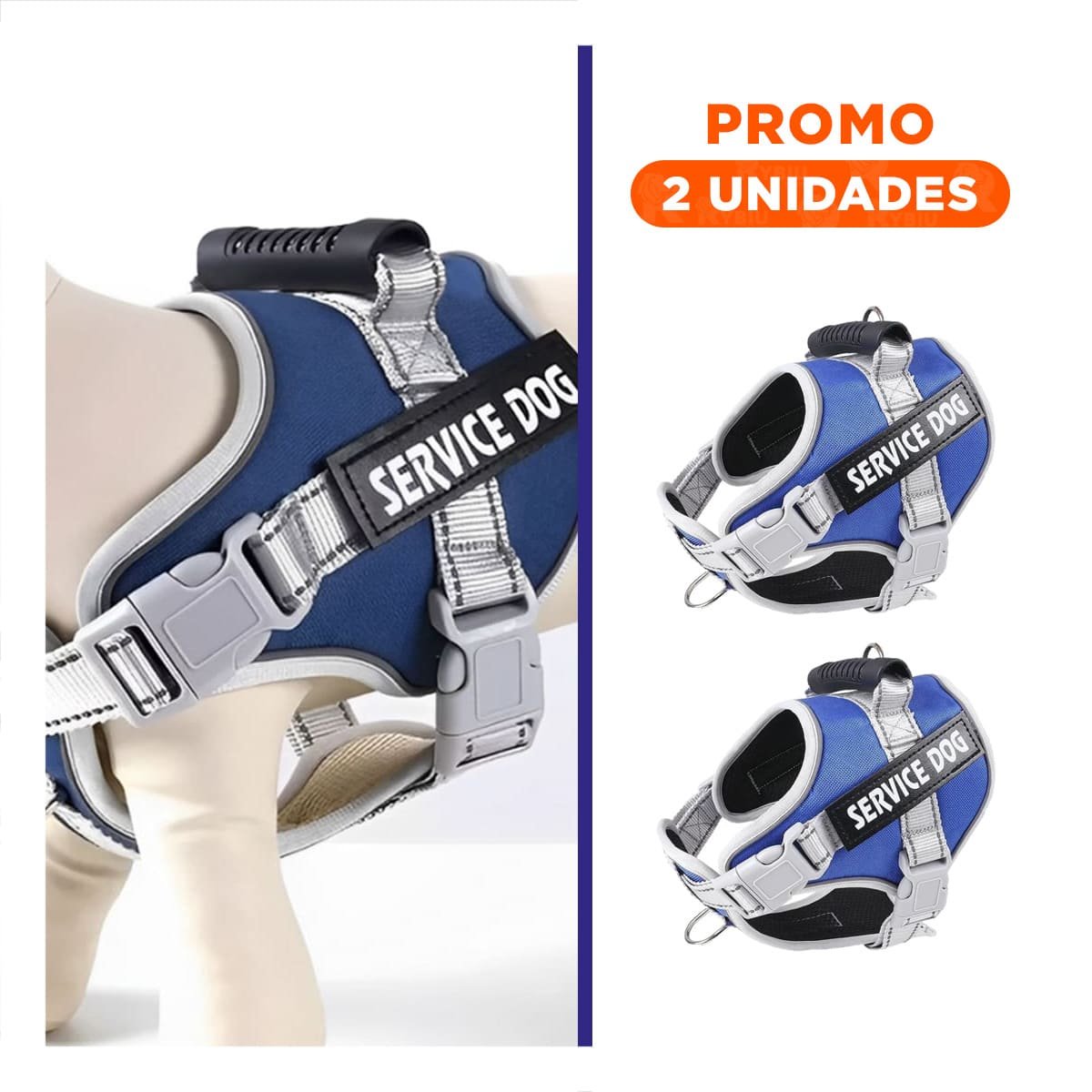 PACK2 CHALECO AJUSTABLE SERVICE DOG TALLA XL AZUL CON ASA - 1