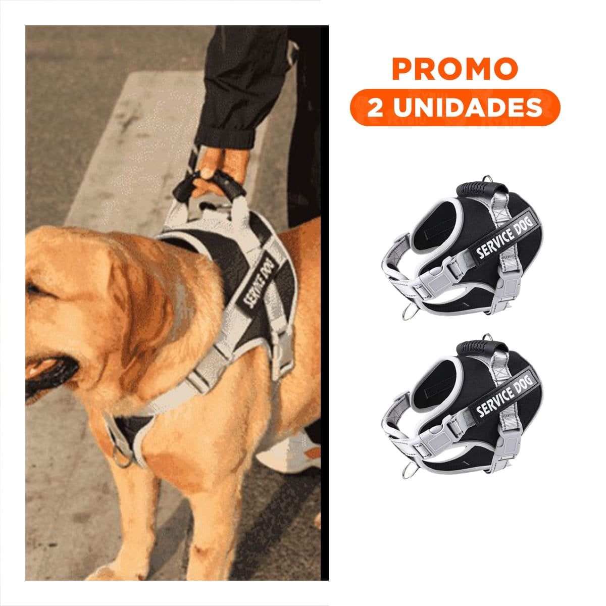 PACK2 CHALECO AJUSTABLE SERVICE DOG TALLA XL NEGRO CON ASA - 1