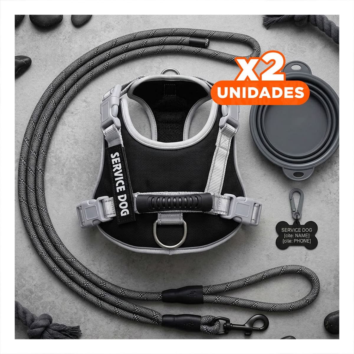PACK2 PETO AJUSTABLE SERVICE DOG TALLA XL NEGRO CON ASA Y+REGALO STICKER - 1