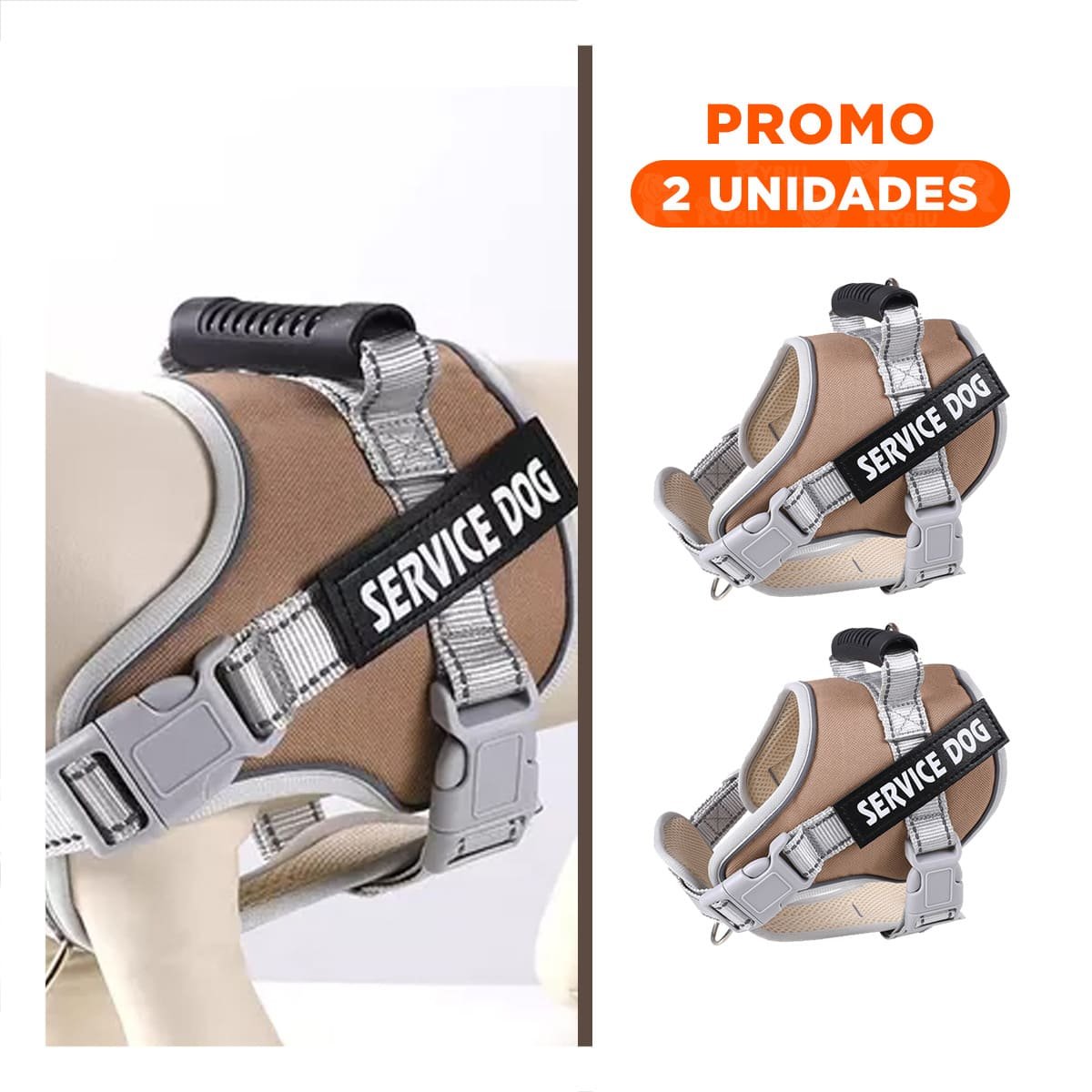PACK2 PETO AJUSTABLE SERVICE DOG TALLA XL MARRON CON ASA Y+REGALO STICKER - 1