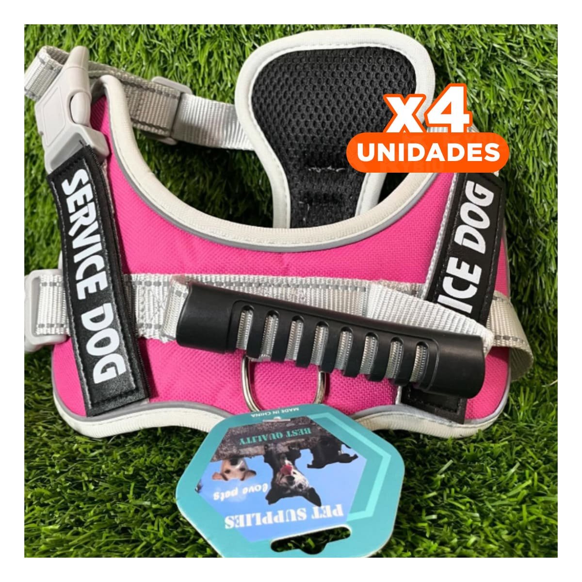 PACK4 PECHERA RESISTENTE SERVICE DOG TALLA XL FUCSIA CON ASA - 1