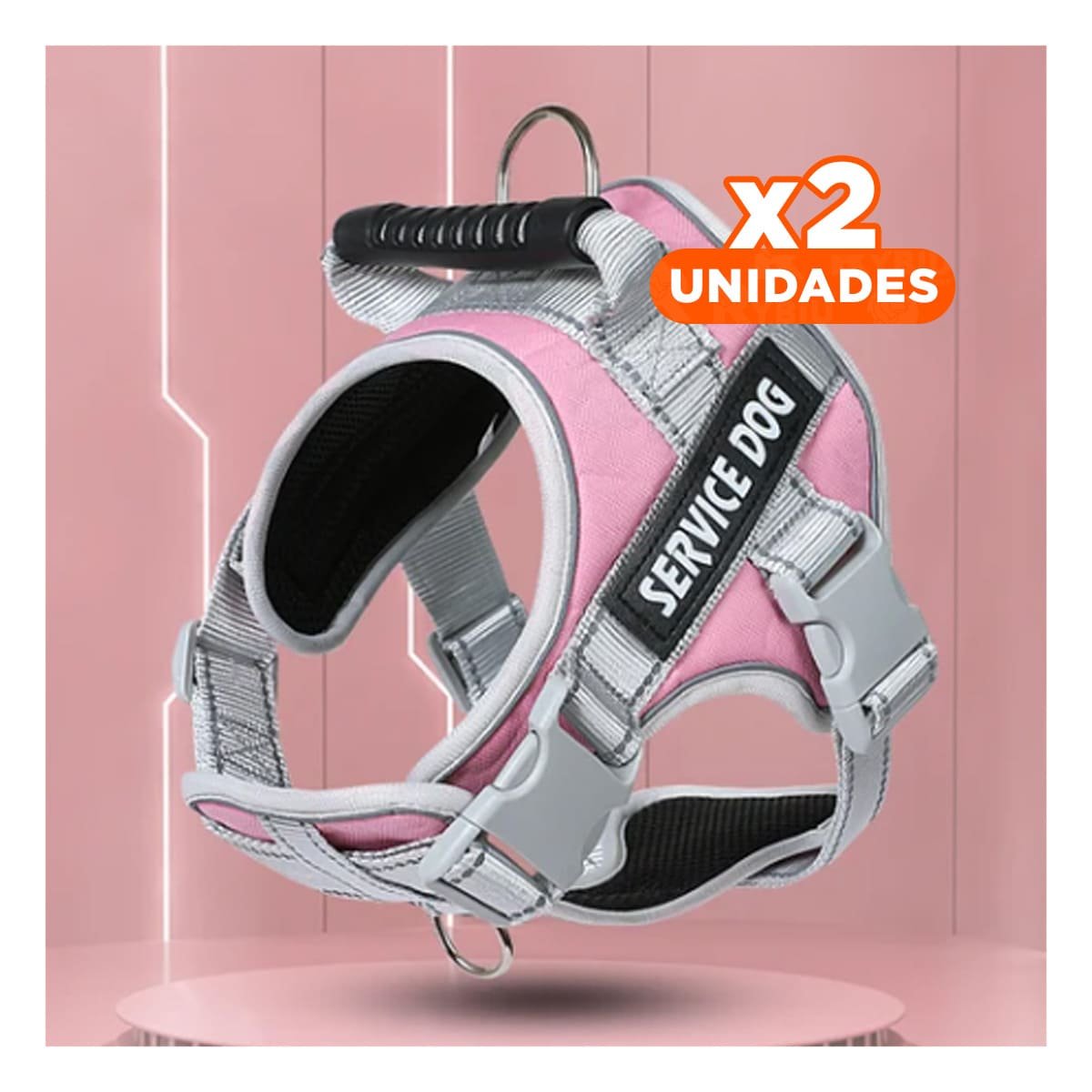 PACK2 PETO AJUSTABLE SERVICE DOG TALLA L ROSADO CLARO CON ASA Y+REGALO STICKER - 1