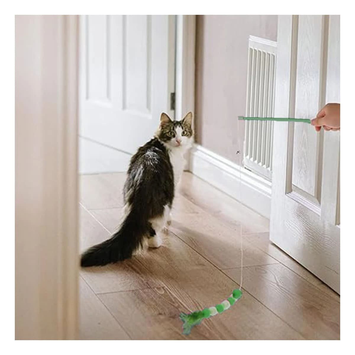 PACK4 VARITA PARA DINAMICA ACTIVA DE GATO CON BOLITAS EN COLOR VERDE INTEGRADAS Y+PAPEL REGALO - 5