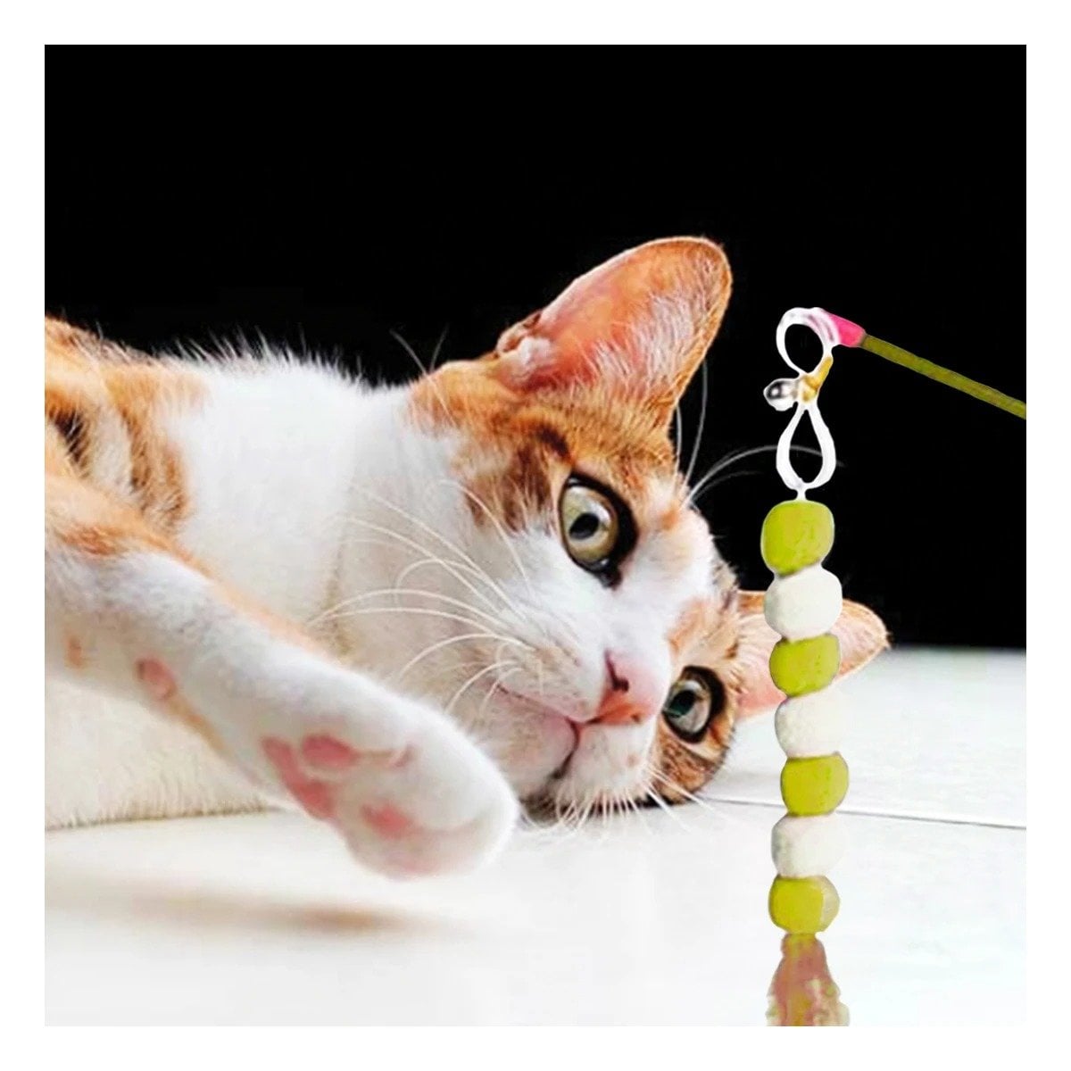 PACK2 VARITA FUNCIONAL PARA GATO CON BOLITAS COLOR AMARRILLO EN PLASTICO Y+REGALO STICKER - 3