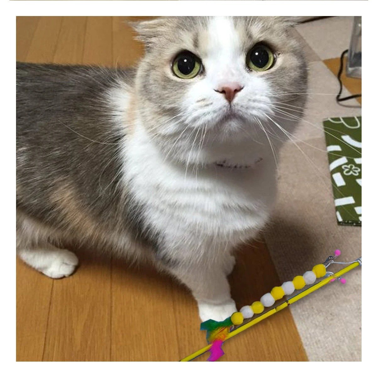 PACK2 VARITA FUNCIONAL PARA GATO CON BOLITAS COLOR AMARRILLO EN PLASTICO Y+REGALO STICKER - 5
