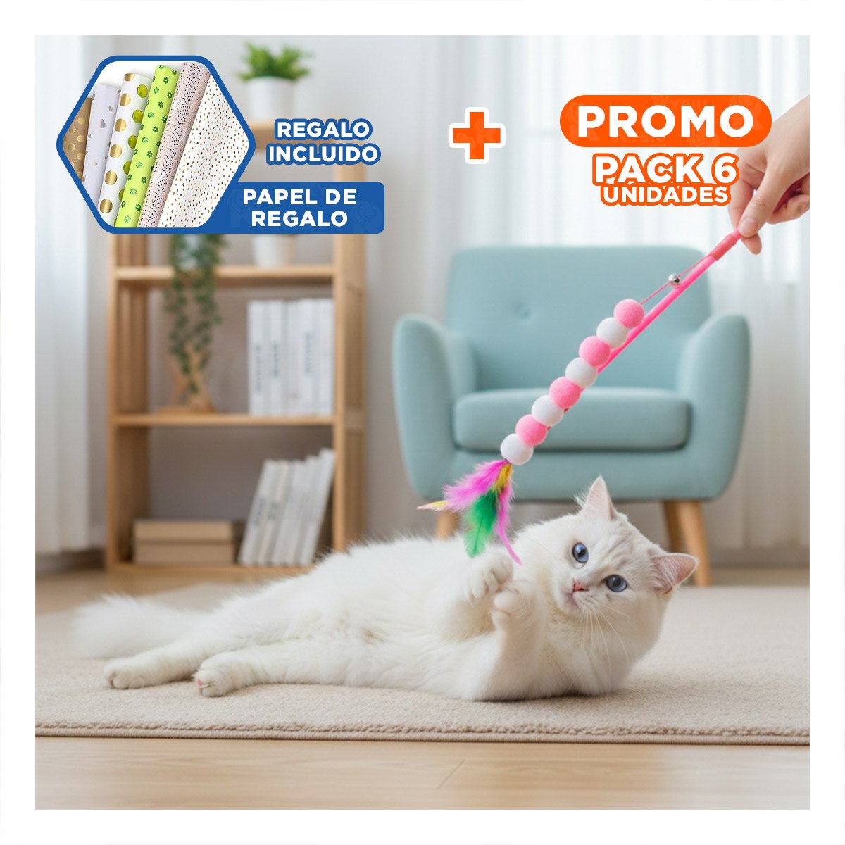 PACK6 ACCESORIO DE PLASTICO PARA GATO CON BOLITAS COLOR ROSADO EN JUEGO ACTIVO Y+PAPEL REGALO - 1