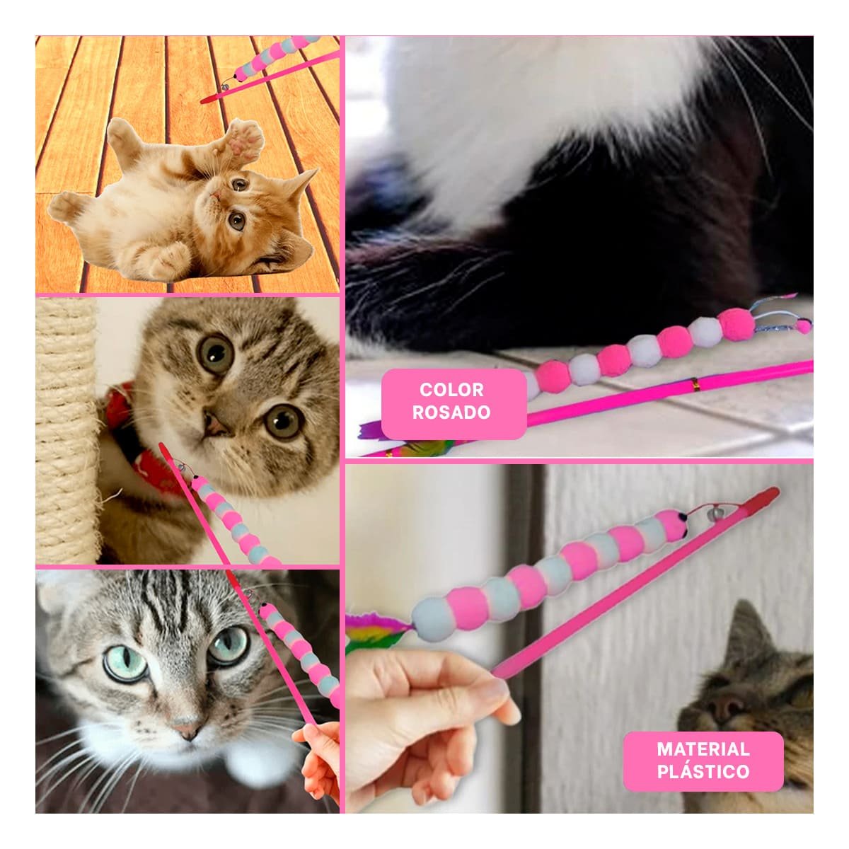 PACK6 ACCESORIO DE PLASTICO PARA GATO CON BOLITAS COLOR ROSADO EN JUEGO ACTIVO Y+PAPEL REGALO - 3