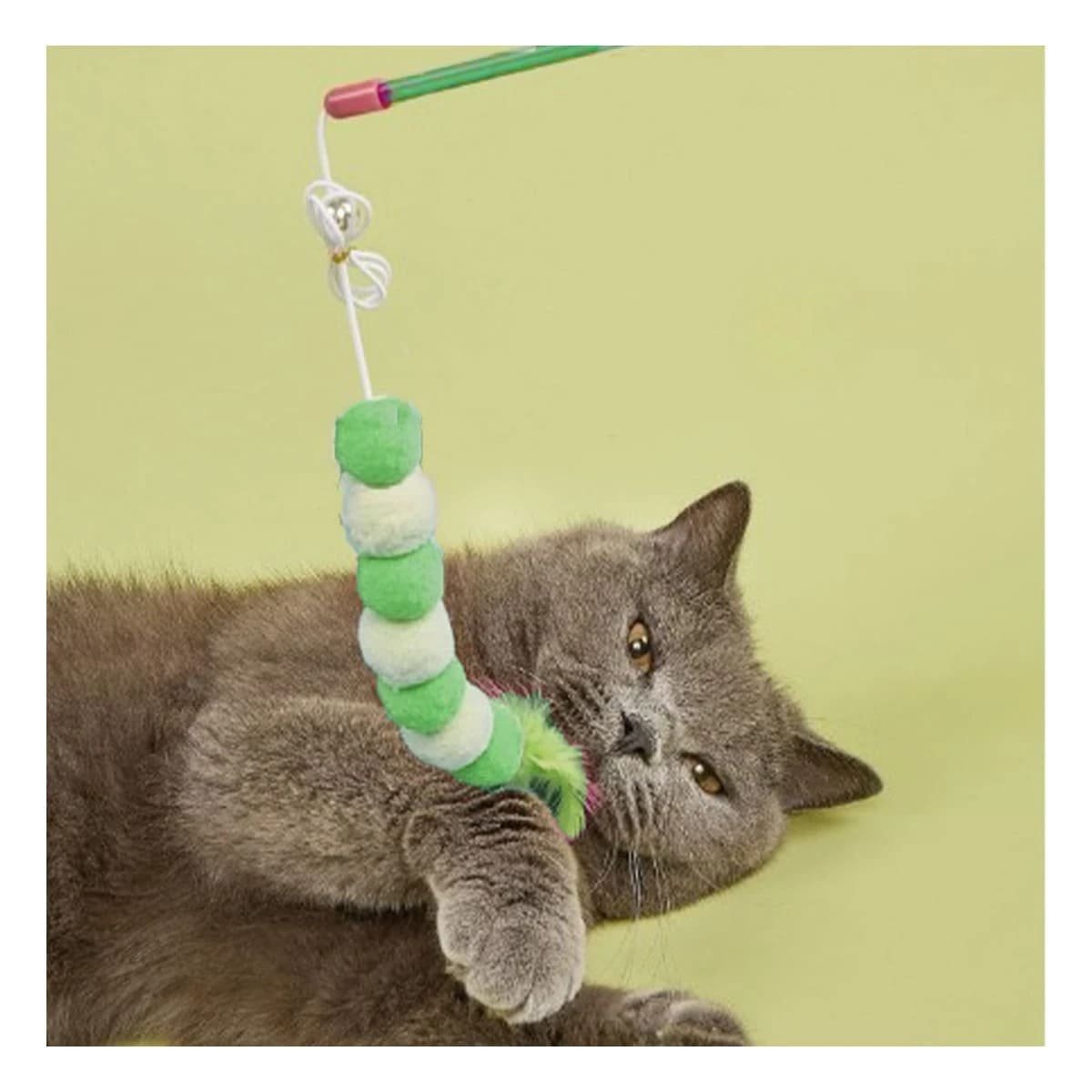 PACK2 VARITA FUNCIONAL PARA GATO CON BOLITAS COLOR VERDE EN PLASTICO LIVIANO Y+REGALO STICKER - 5