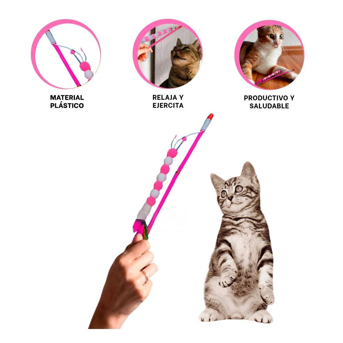 PACK6 ACCESORIO COLOR ROSADO CON BOLITAS PLASTICO PARA ESTIMULO DIARIO FELINO Y+REGALO STICKER - 2