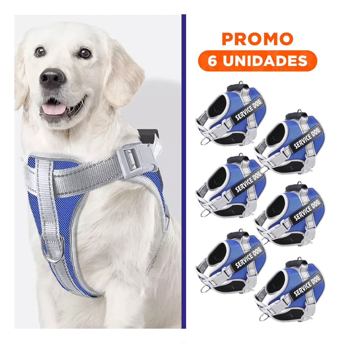 PACK6 HARNESS RESISTENTE SERVICE DOG TALLA XL AZUL CON ASA - 1