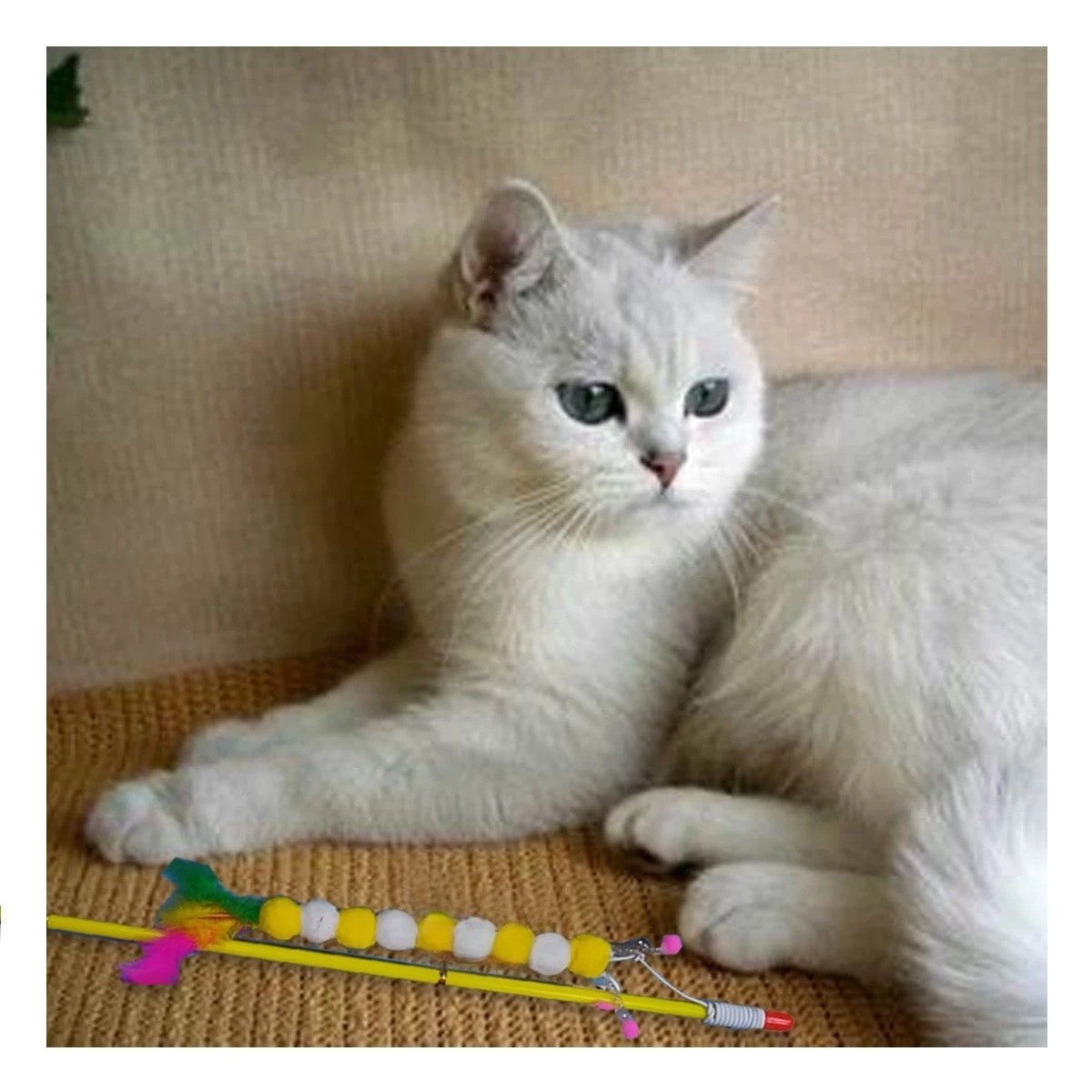 PACK2 VARITA DE JUEGO PARA GATO EN PLASTICO EN COLOR AMARRILLO CON BOLITAS DECORATIVAS - 5