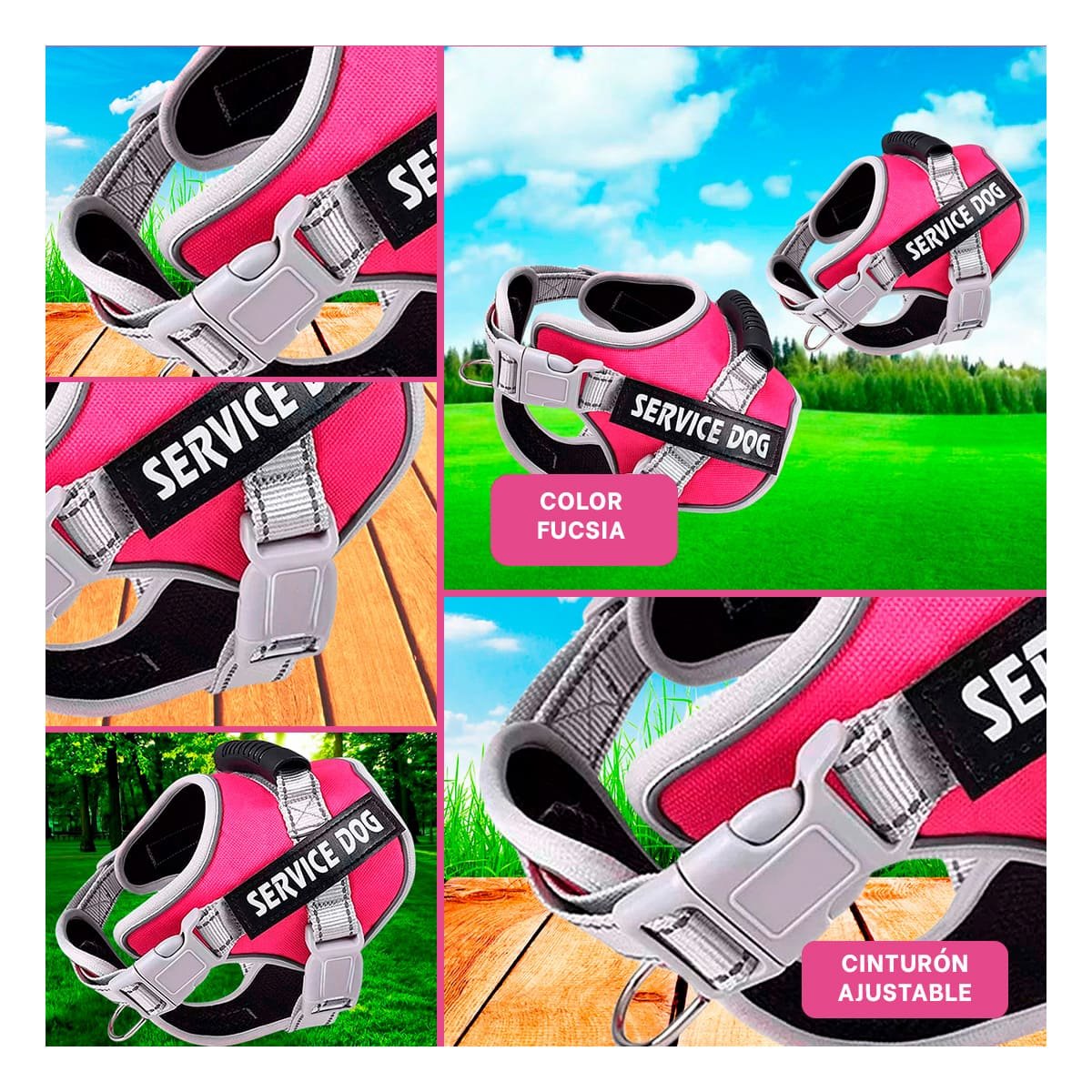 ARNES AJUSTABLE SERVICE DOG TALLA L FUCSIA CON ASA Y+POST IT - 1