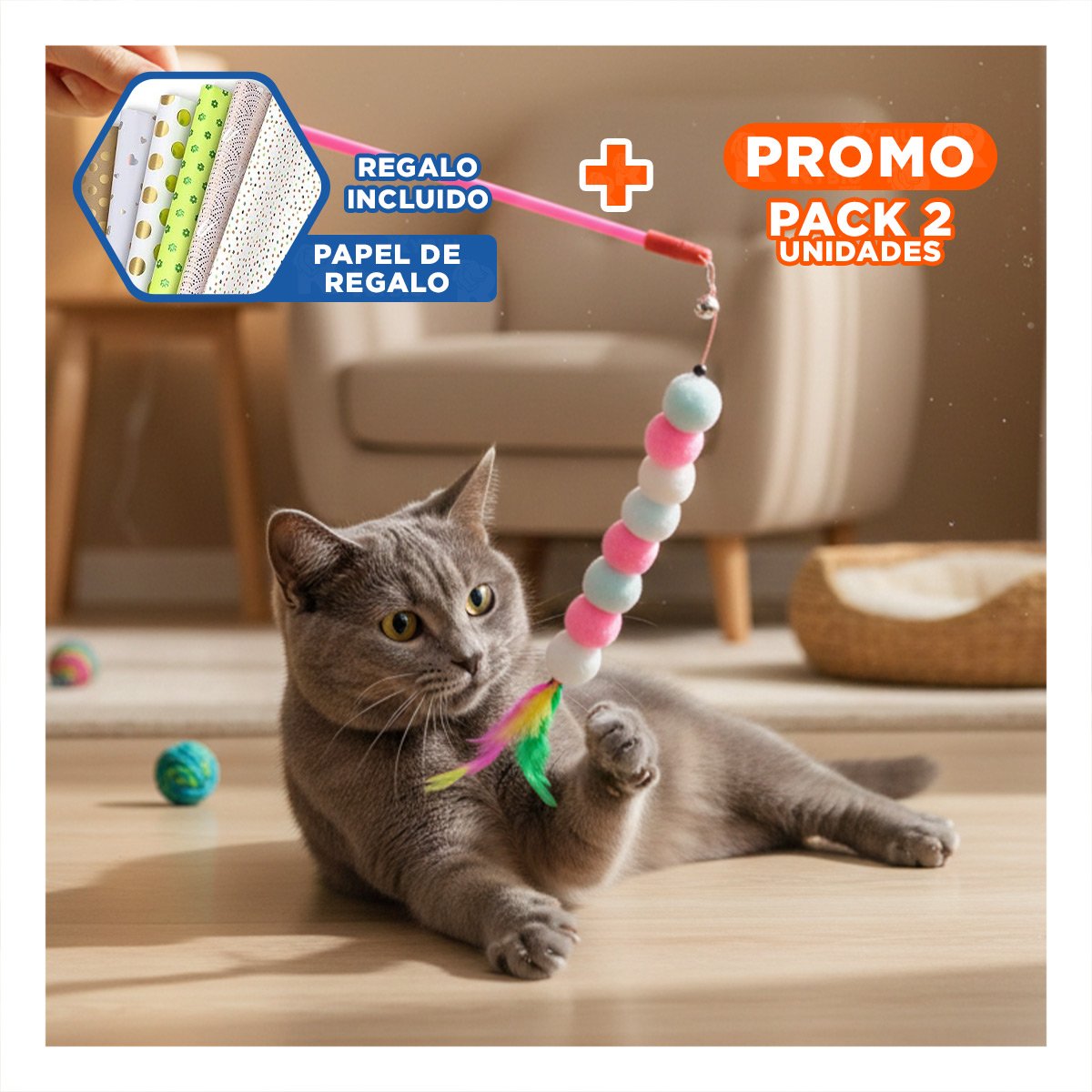 PACK2 VARITA EN ROSADO CON BOLITAS DE PLASTICO FLEXIBLE INTERACTIVO Y+PAPEL REGALO - 1