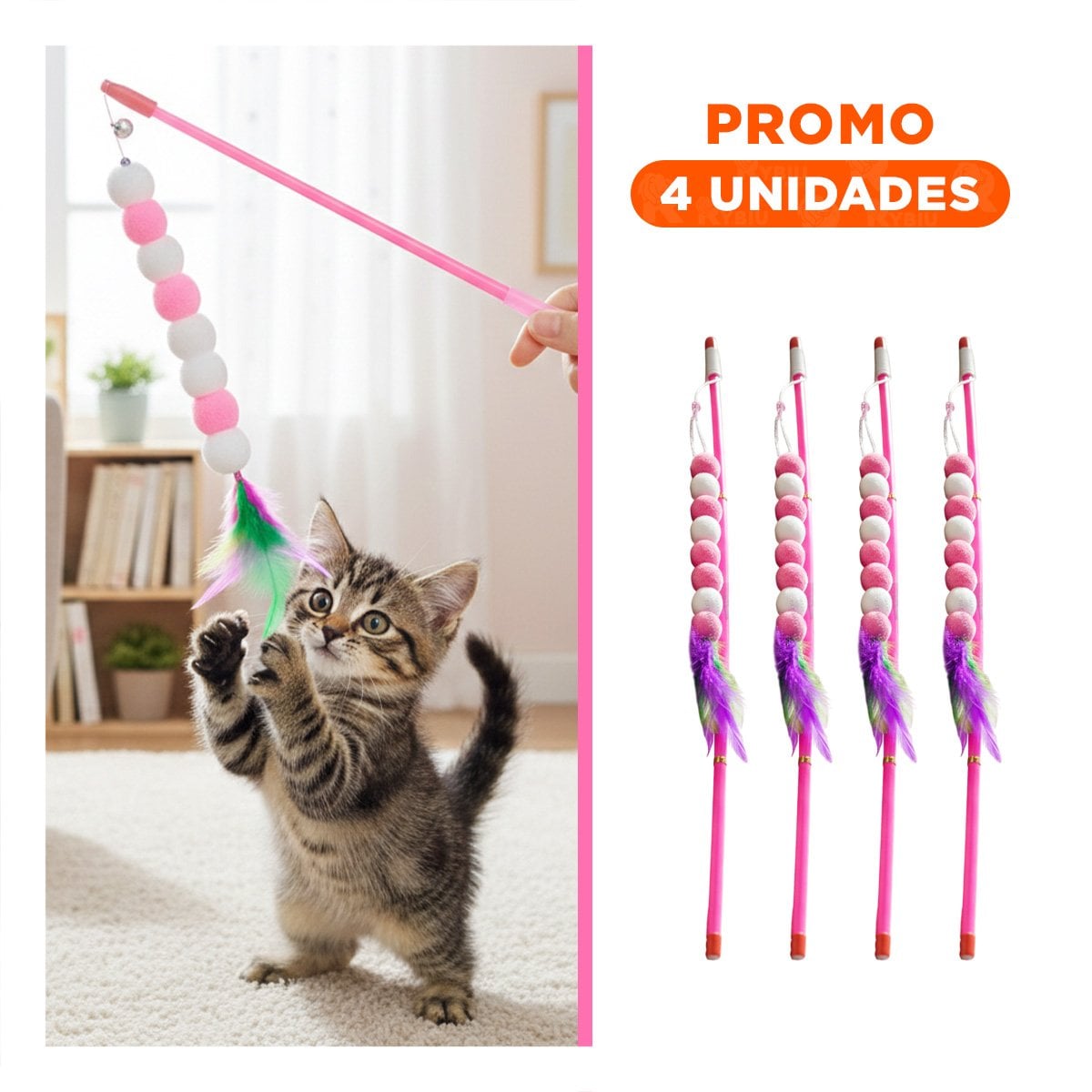 PACK4 ESTIMULO DE PLASTICO PARA GATO CON BOLITAS COLOR ROSADO EN JUEGO ACTIVO Y+REGALO STICKER - 1