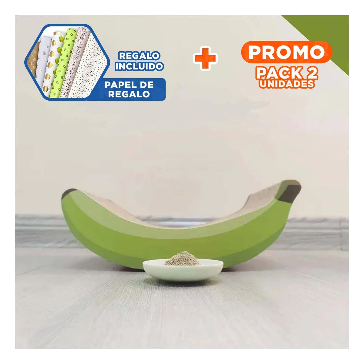 PACK2 RASCADOR PARA GATO EN FORMA DE PLATANO EN MARRON CON BASE DE CARTON FIRME Y+PAPEL REGALO - 1
