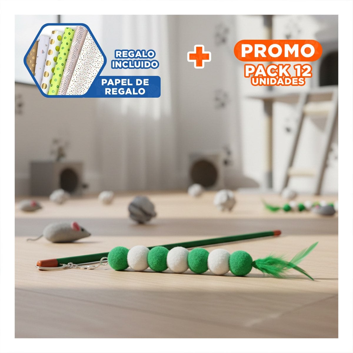 PACK12 ACCESORIO INTERACTIVO EN COLOR VERDE CON BOLITAS PLASTICO FLEXIBLE Y+PAPEL REGALO - 1
