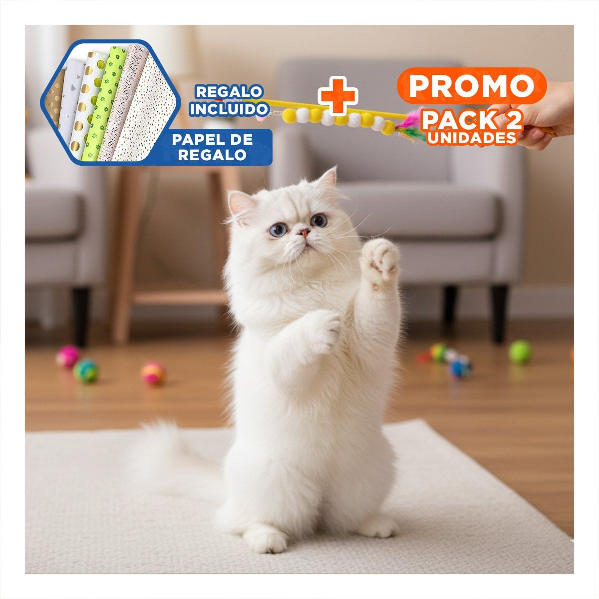 PACK2 VARITA EN AMARRILLO CON BOLITAS DE PLASTICO FLEXIBLE INTERACTIVO Y+PAPEL REGALO - 1