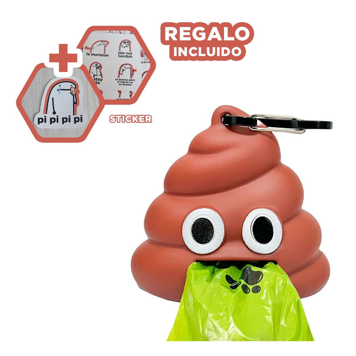 SOPORTE PRACTICO DE BOLSAS EN FORMA DE POPO MARRON Y+REGALO STICKER - 1