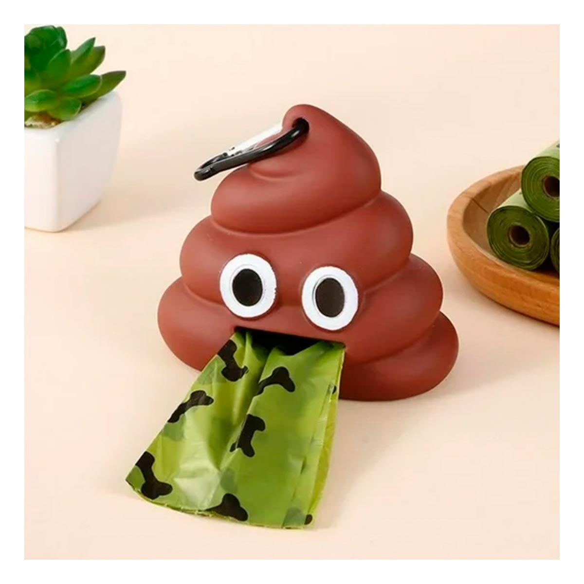 DISPENSADOR PORTATIL DE BOLSAS EN FORMA DE POPO MARRON Y+LIGAS REGALO - 1