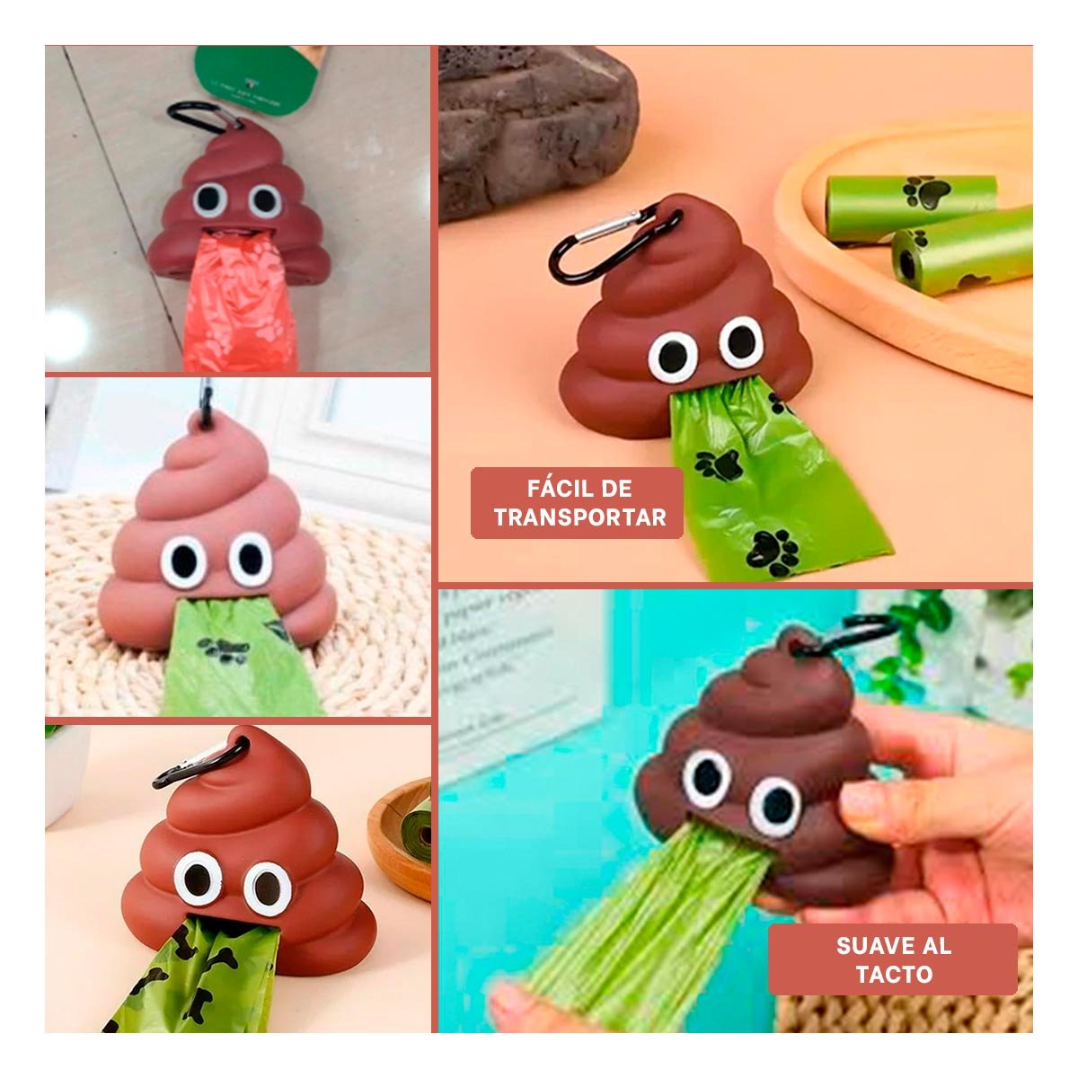 DISPENSADOR PORTATIL DE BOLSAS EN FORMA DE POPO MARRON Y+LIGAS REGALO - 5