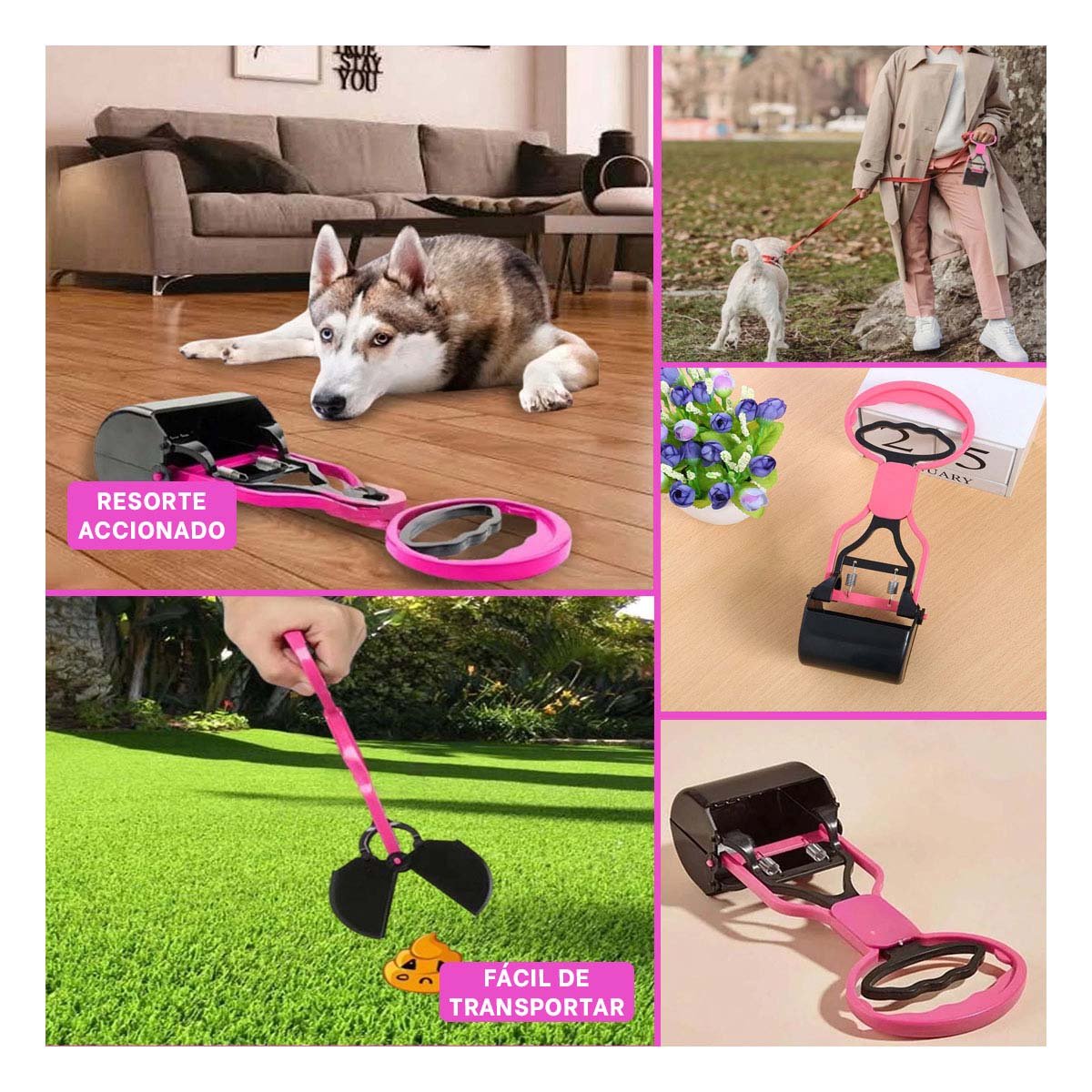 RECOLECTOR RESISTENTE ROSADO PARA LIMPIEZA DE HECES - 5
