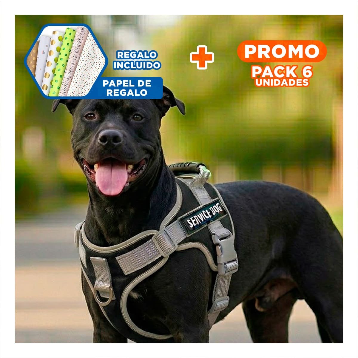 PACK6 PETO RESISTENTE SERVICE DOG TALLA XS NEGRO CON ASA Y+PAPEL REGALO - 1
