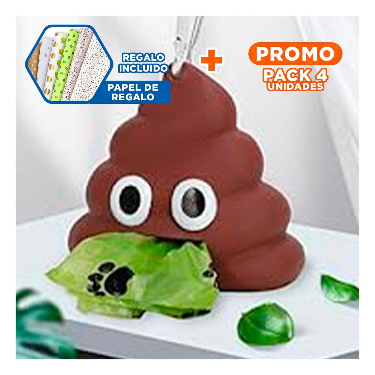PACK4 PORTA BOLSAS LIGERO EN FORMA DE POPO MARRON Y+PAPEL REGALO - 1