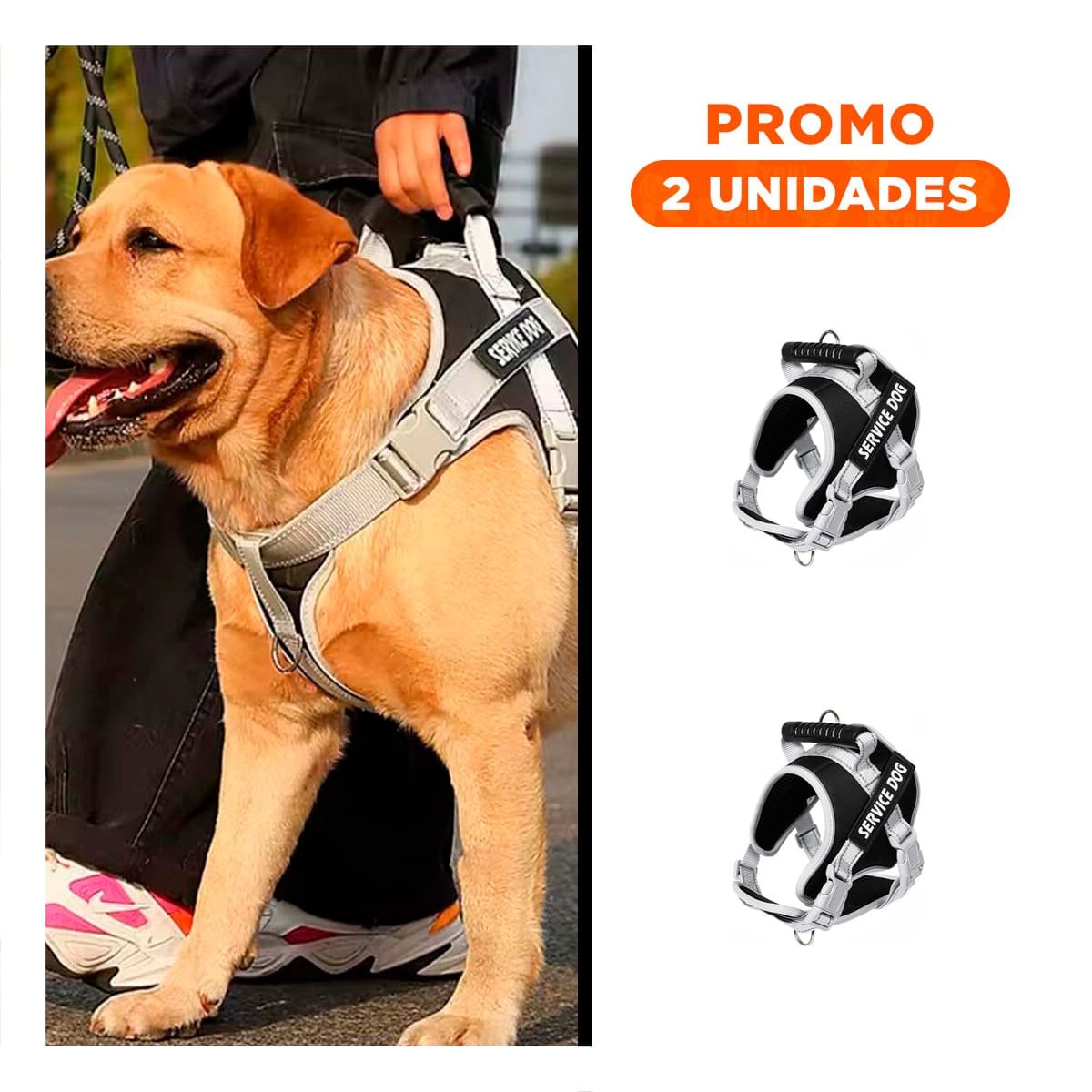 PACK2 CHALECO AJUSTABLE SERVICE DOG TALLA XS NEGRO CON ASA - 1