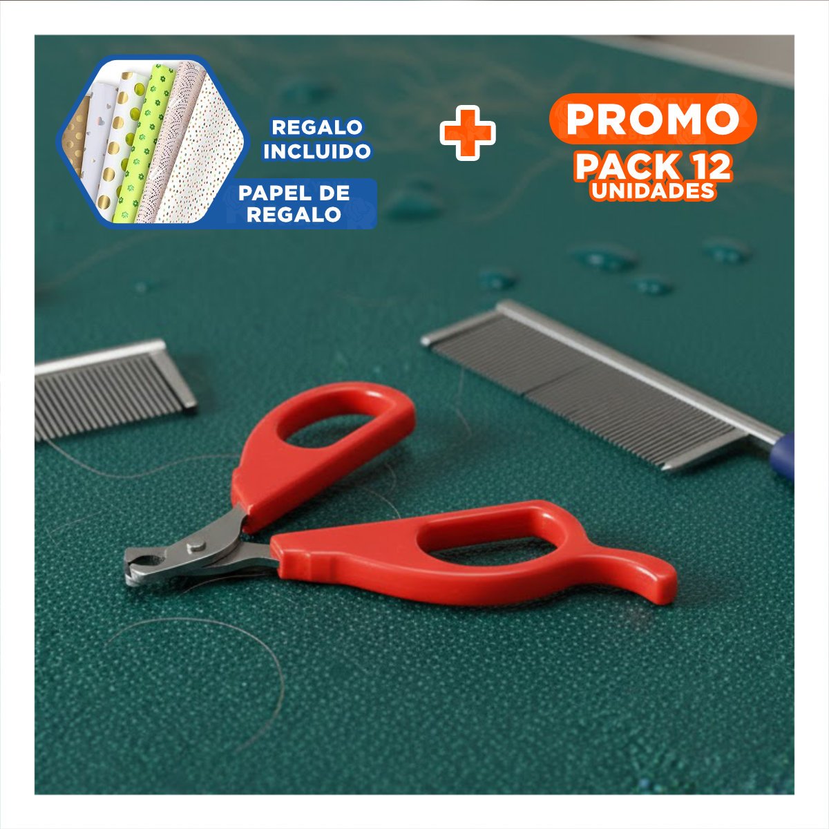 PACK12 ALICATE ERGONOMICO PARA GATOS Y CACHORROS ROJO Y+PAPEL REGALO - 1