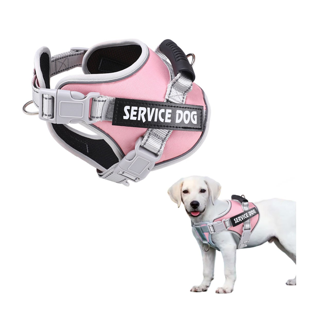 PECHERA AJUSTABLE SERVICE DOG TALLA XS ROSADO CLARO CON ASA Y+LIGAS REGALO - 3