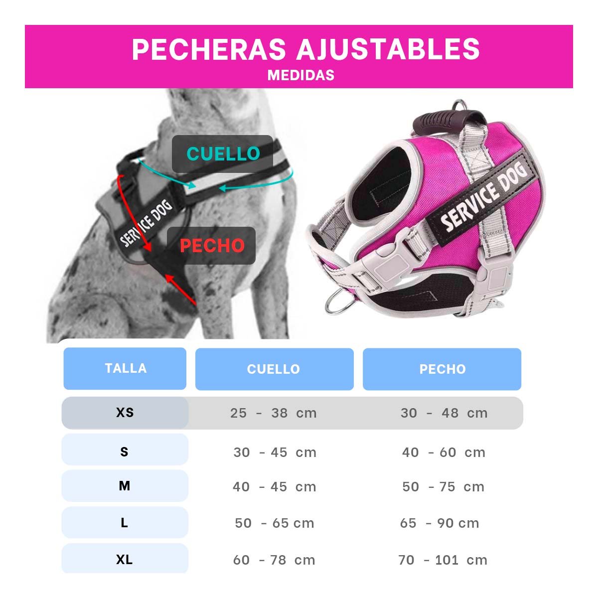 HARNESS PROFESIONAL SERVICE DOG TALLA XS FUCSIA CON ASA Y+PAPEL REGALO - 4