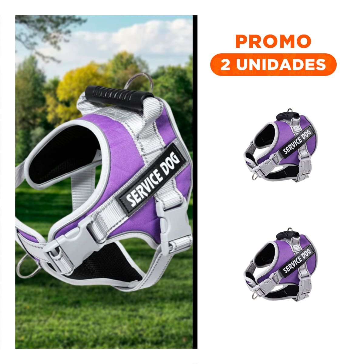 PACK2 CHALECO AJUSTABLE SERVICE DOG TALLA XS MORADO CON ASA - 1