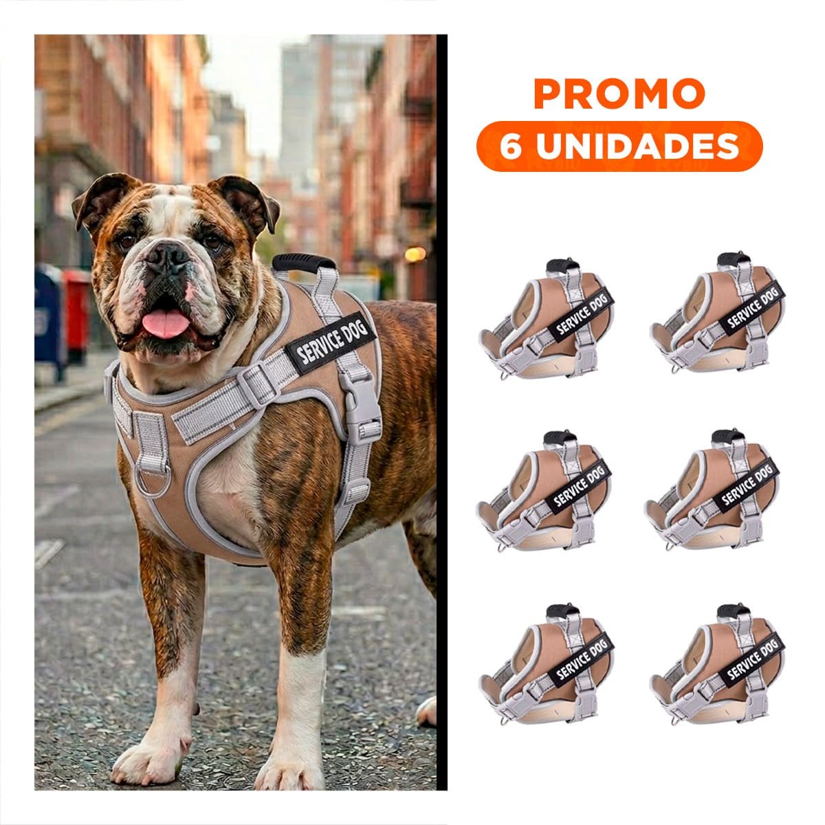 PACK6 HARNESS RESISTENTE SERVICE DOG TALLA XS MARRON CON ASA - 1