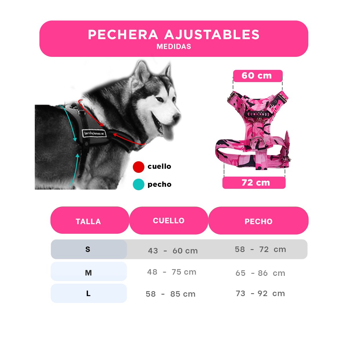PACK4 PECHERA AJUSTABLE DOG STRONG ROSADO TALLA S COMODA Y FIRME Y+PAPEL REGALO - 4