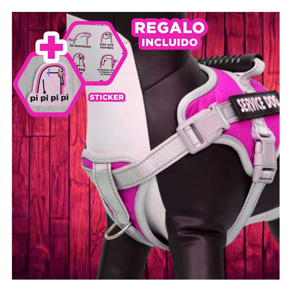 PETO PROFESIONAL SERVICE DOG TALLA XS FUCSIA CON ASA Y+REGALO STICKER - 1
