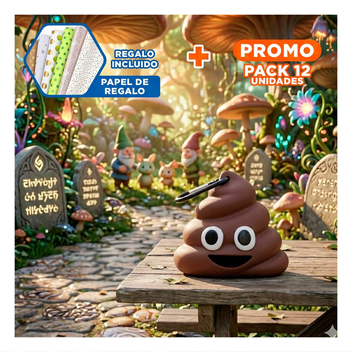 PACK12 CONTENEDOR RESISTENTE DE BOLSAS EN FORMA DE POPO MARRON Y+PAPEL REGALO - 1