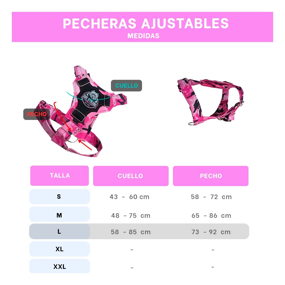 PACK2 EQUIPO CANINO DOG STRONG ROSADO TALLA L CON AJUSTE PRACTICO Y+REGALO STICKER - 4