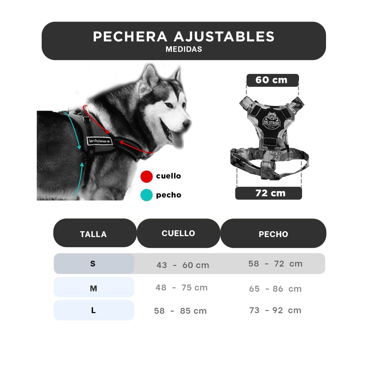 PACK4 PECHERA AJUSTABLE DOG STRONG NEGRO TALLA S COMODA Y FIRME Y+PAPEL REGALO - 4