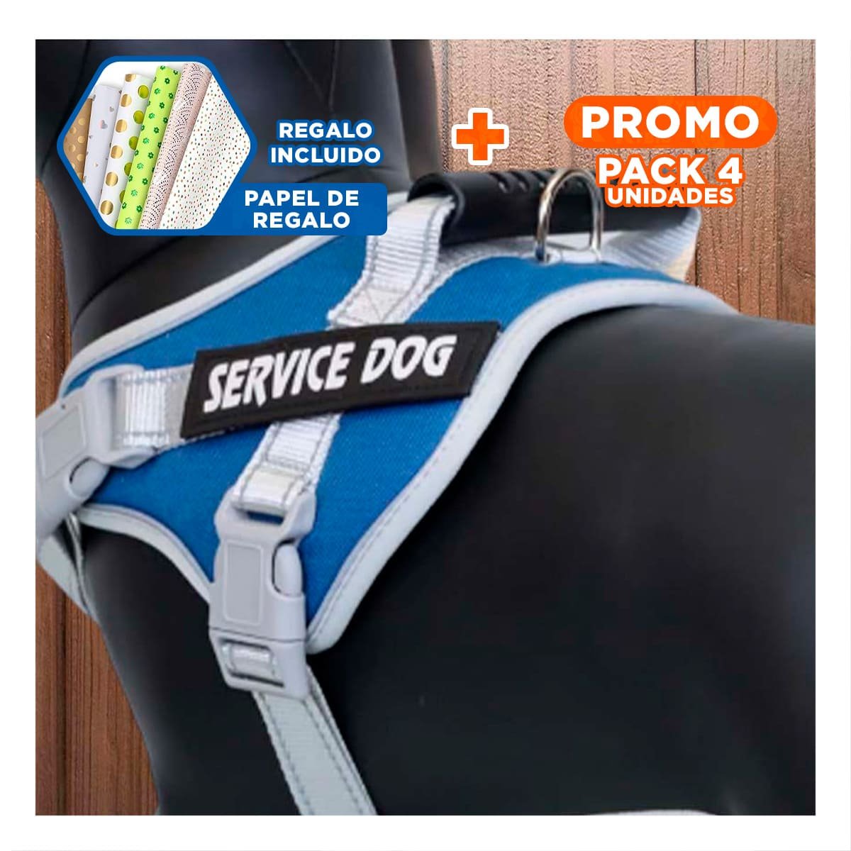 PACK4 ARNES RESISTENTE SERVICE DOG TALLA XS AZUL CON ASA Y+PAPEL REGALO - 1