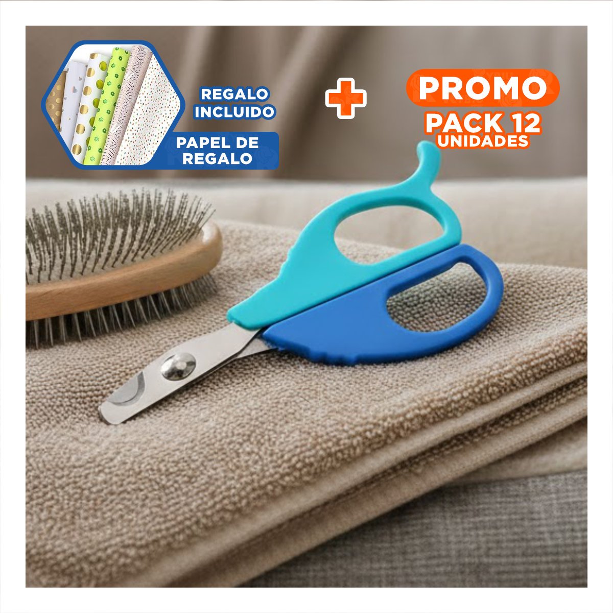 PACK12 ALICATE ERGONOMICO PARA GATOS Y CACHORROS CELESTE Y+PAPEL REGALO - 1