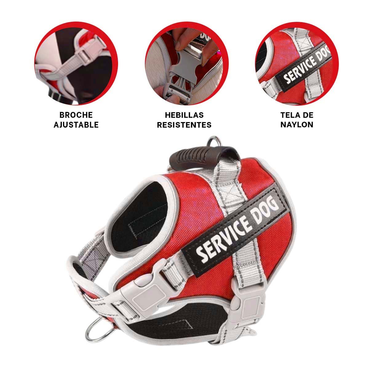 PACK6 PECHERA COMODA SERVICE DOG TALLA XS ROJO CON ASA Y+REGALO STICKER - 2