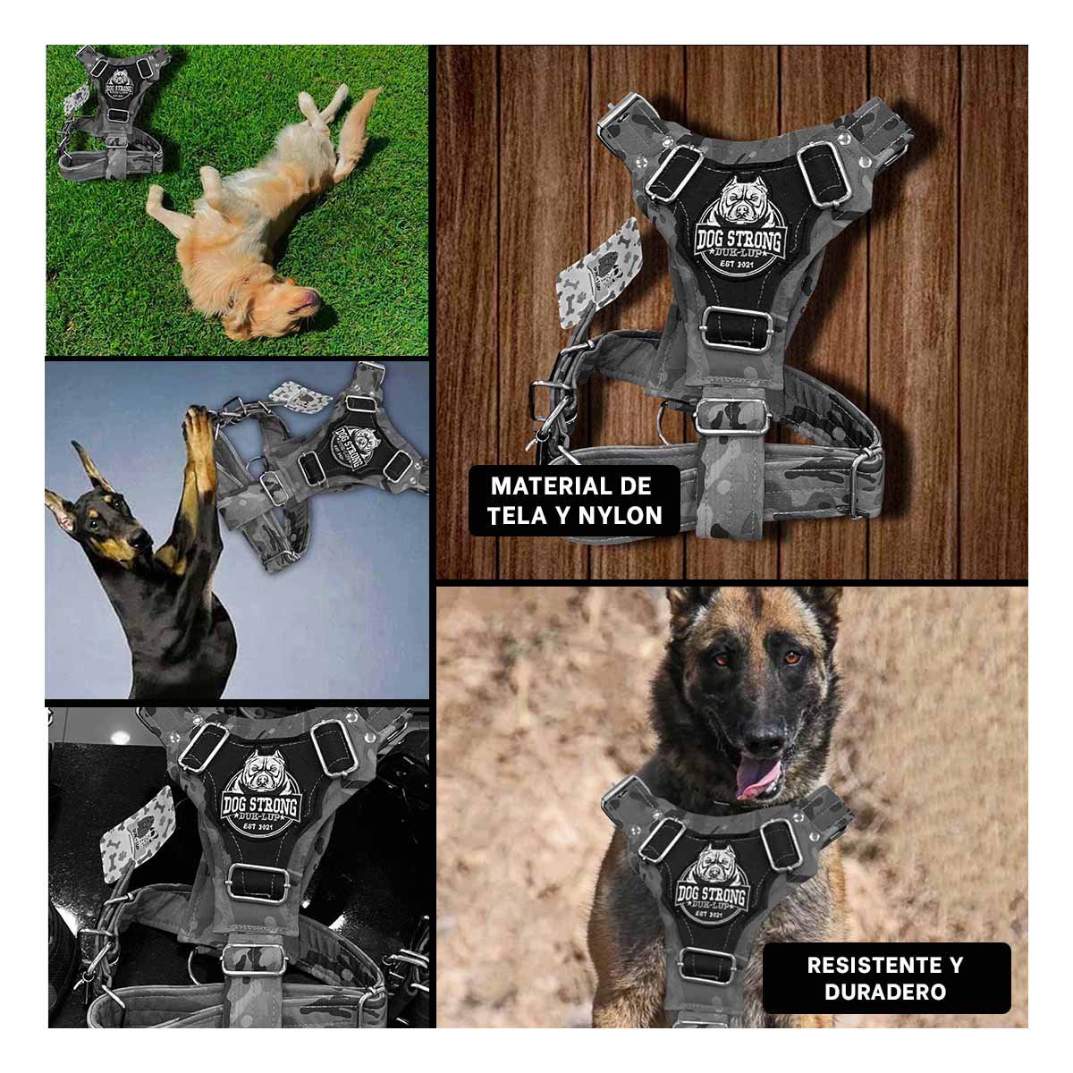 PACK2 CHALECO CANINO DOG STRONG NEGRO TALLA M CON DISENO MODERNO Y+PAPEL REGALO - 3