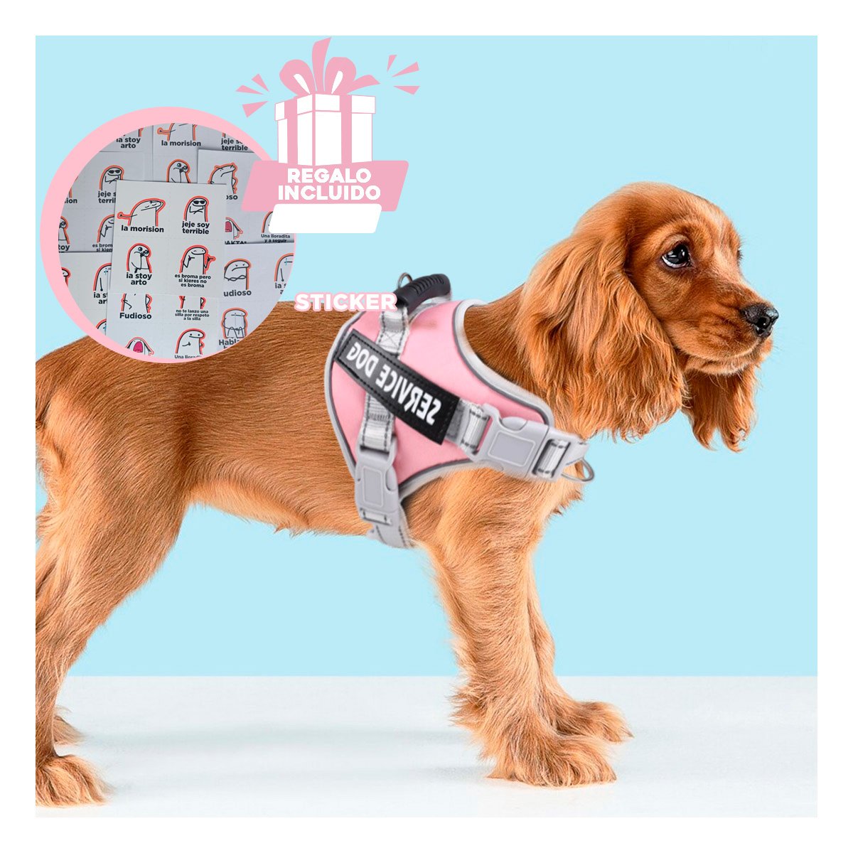 PETO PROFESIONAL SERVICE DOG TALLA XS ROSADO CLARO CON ASA Y+REGALO STICKER - 1